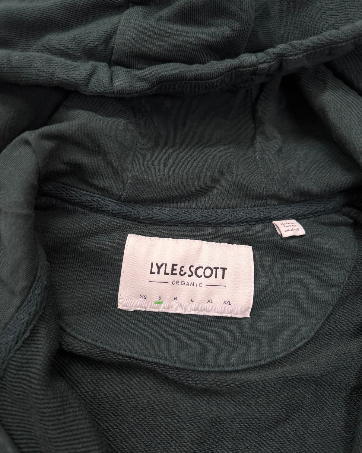 Lyle & Scott Zip-Hoodie Dunkelgrün Größe S – Etikett