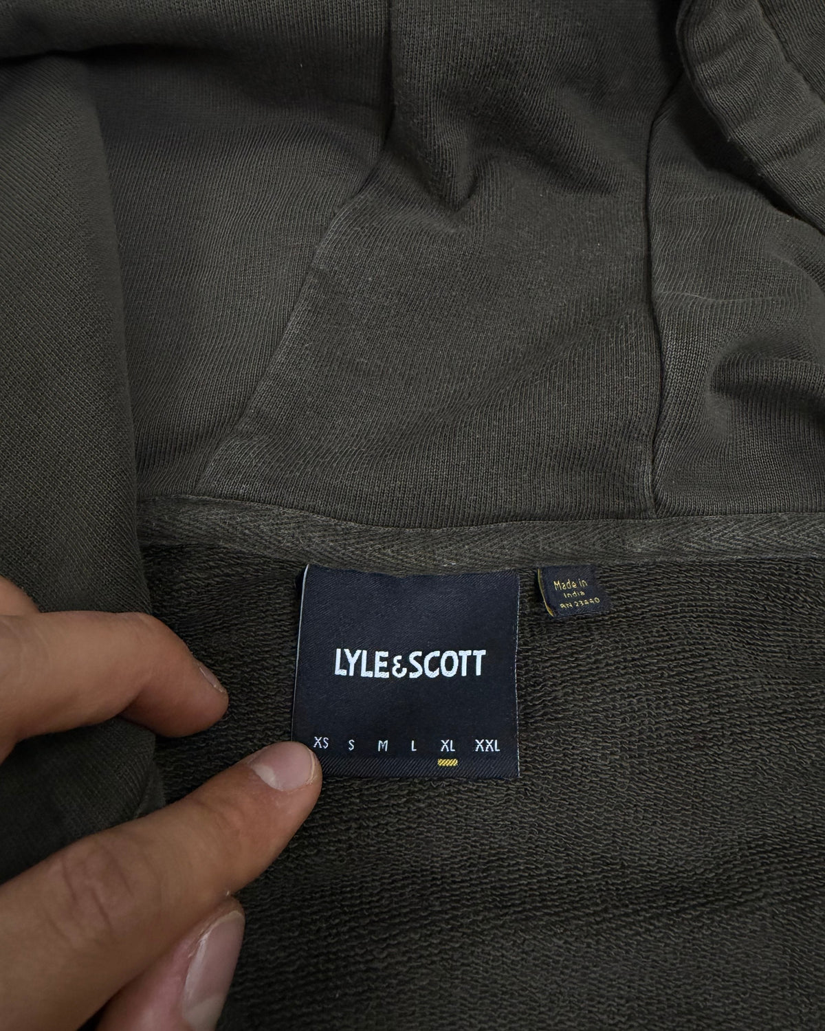 Lyle & Scott Zip-Hoodie Oliv Größe XL – Etikett