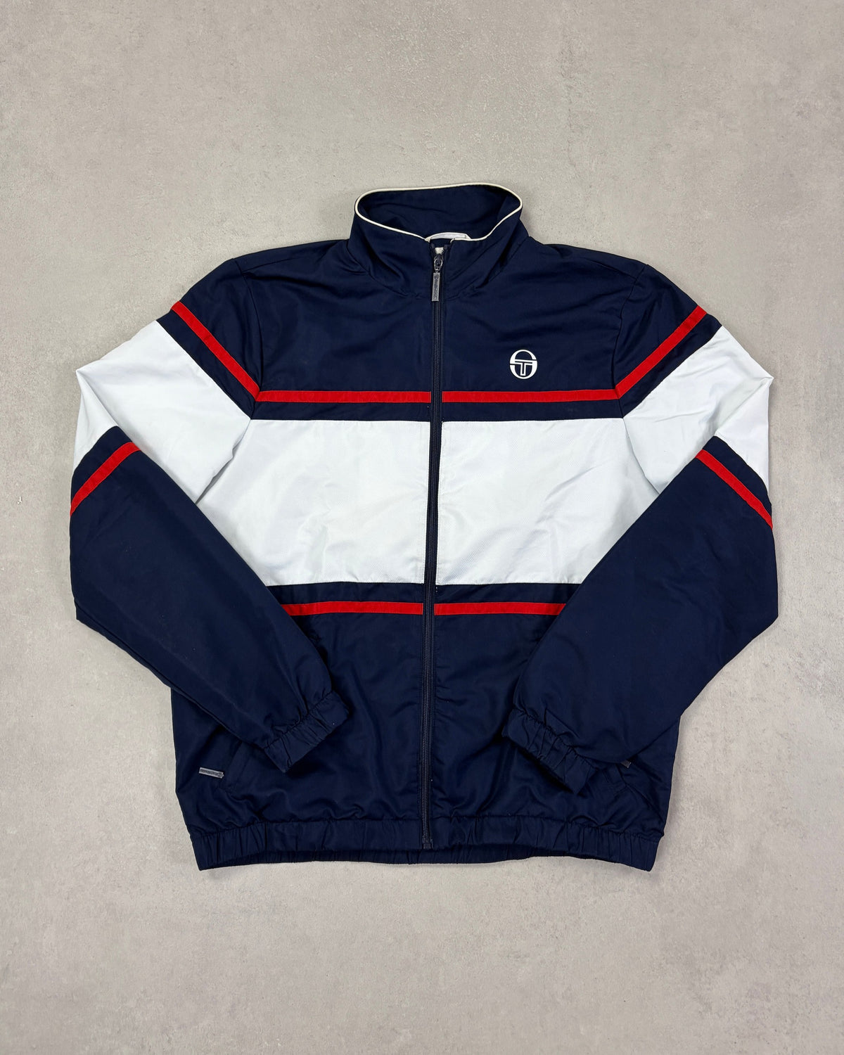 Sergio Tacchini Trainingsjacke Navy-Weiß-Rot Größe L – Vorderseite