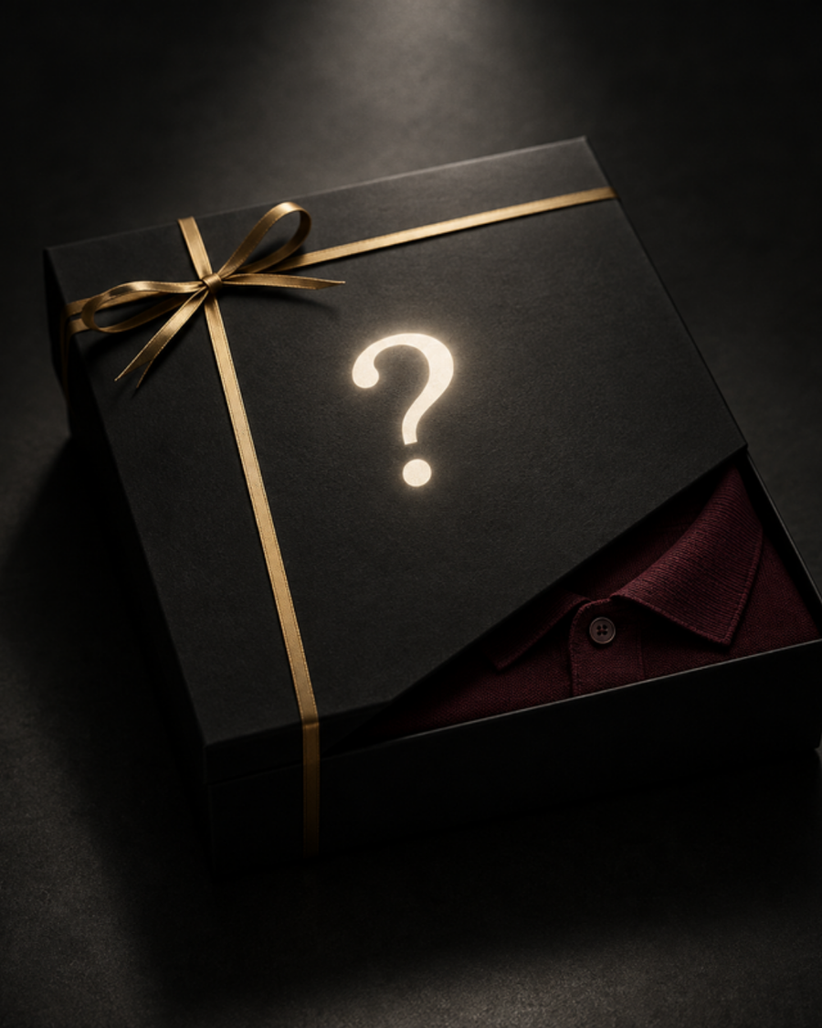 BEUTE-Box: schwarze Box mit Goldband und Fragezeichen