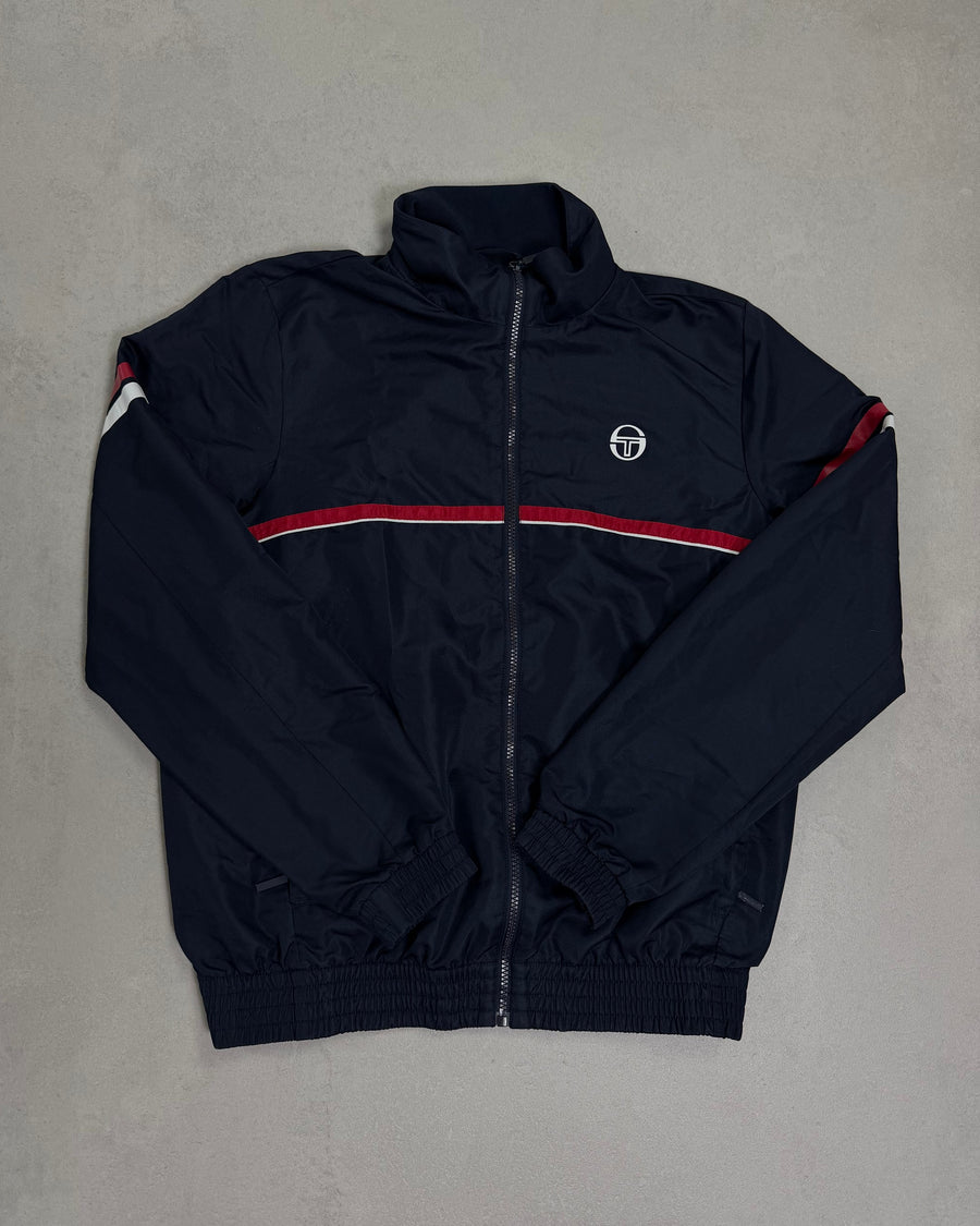 Sergio Tacchini Trainingsjacke Navy mit roten Streifen – Vorderseite