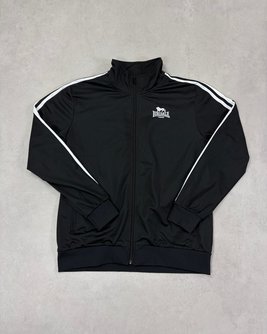 Lonsdale Trainingsjacke Schwarz mit Doppelstreifen – Vorderseite