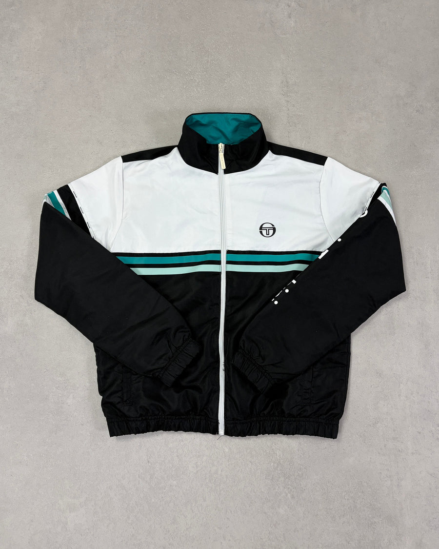 Sergio Tacchini Kinder-Trainingsjacke Schwarz-Weiß-Türkis – Vorderseite