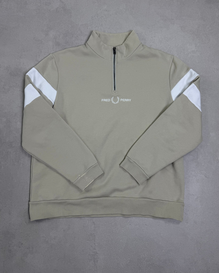 Fred Perry Half-Zip Pullover Hellbeige Größe L – Vorderseite