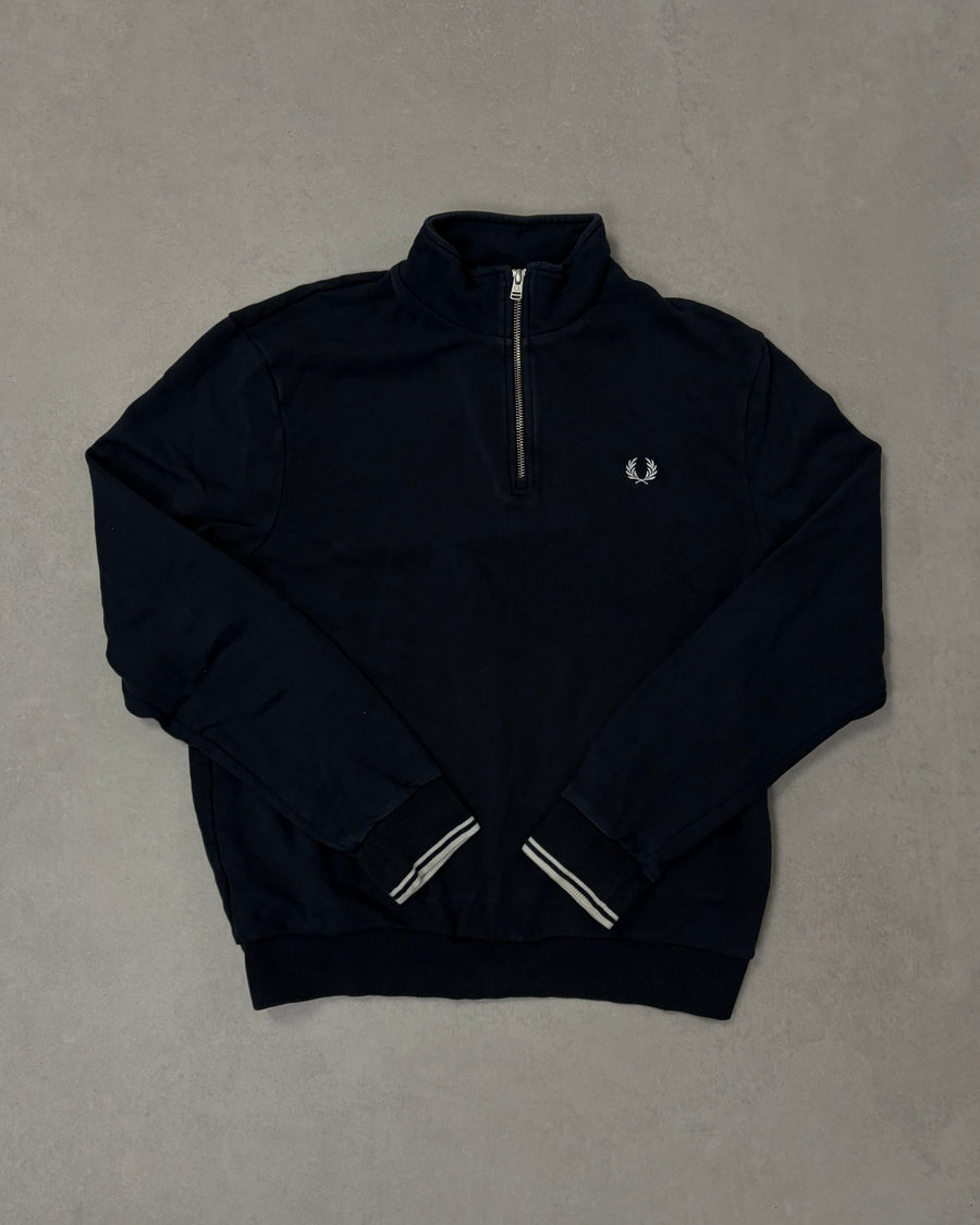 Fred Perry Half-Zip Pullover Schwarz mit Tipping-Bündchen Größe L – Vorderseite