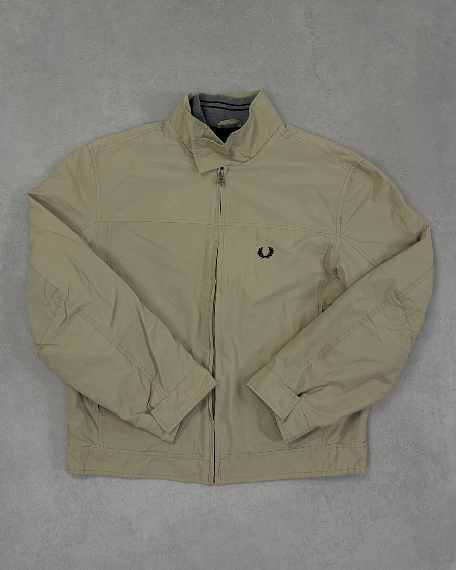 Fred Perry Harrington-Jacke Beige mit Navy-Futter Größe L – Vorderseite