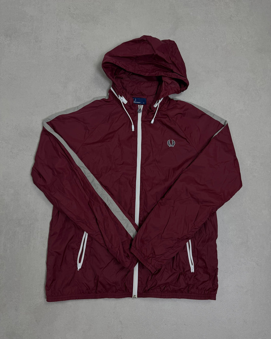 Fred Perry Kapuzen-Windbreaker Bordeaux Größe M – Vorderseite