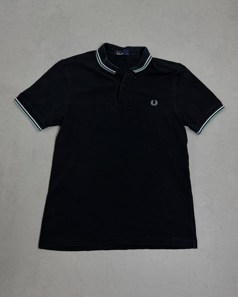 Fred Perry Poloshirt Schwarz mit Mint-Tipping Größe M – Vorderseite