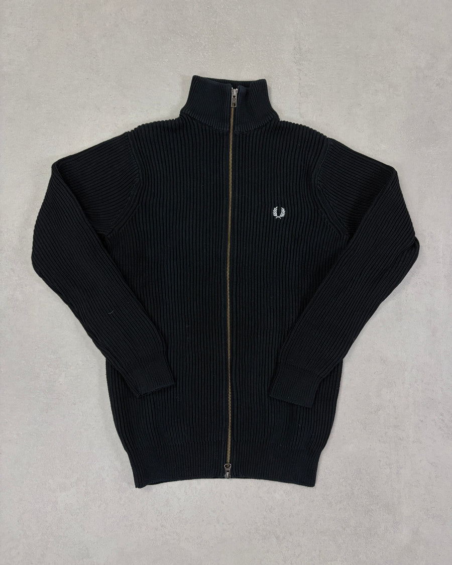 Fred Perry Strickjacke Schwarz mit Zip Größe S – Vorderseite