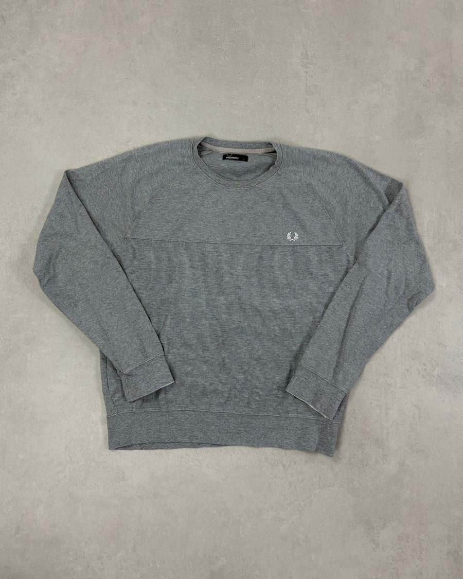 Fred Perry Pullover Grau meliert mit Rippeinsatz Größe L – Vorderseite