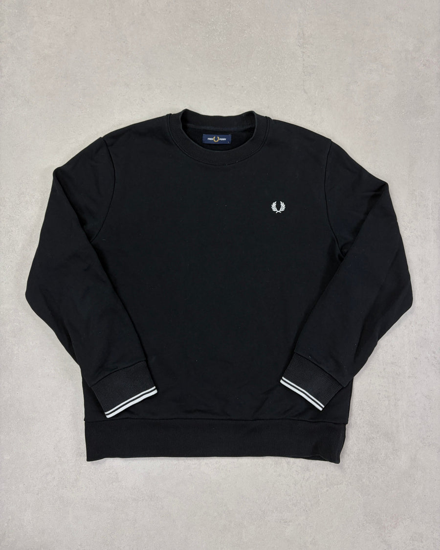 Fred Perry Pullover Schwarz mit Tipping Größe L – Vorderseite