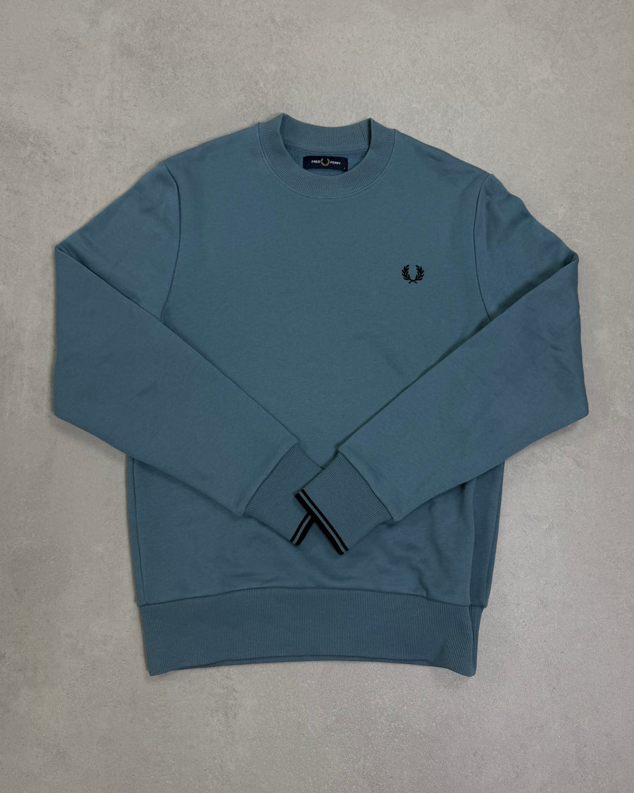 Fred Perry Pullover Stahlblau mit Lorbeerkranz Größe S – Vorderseite