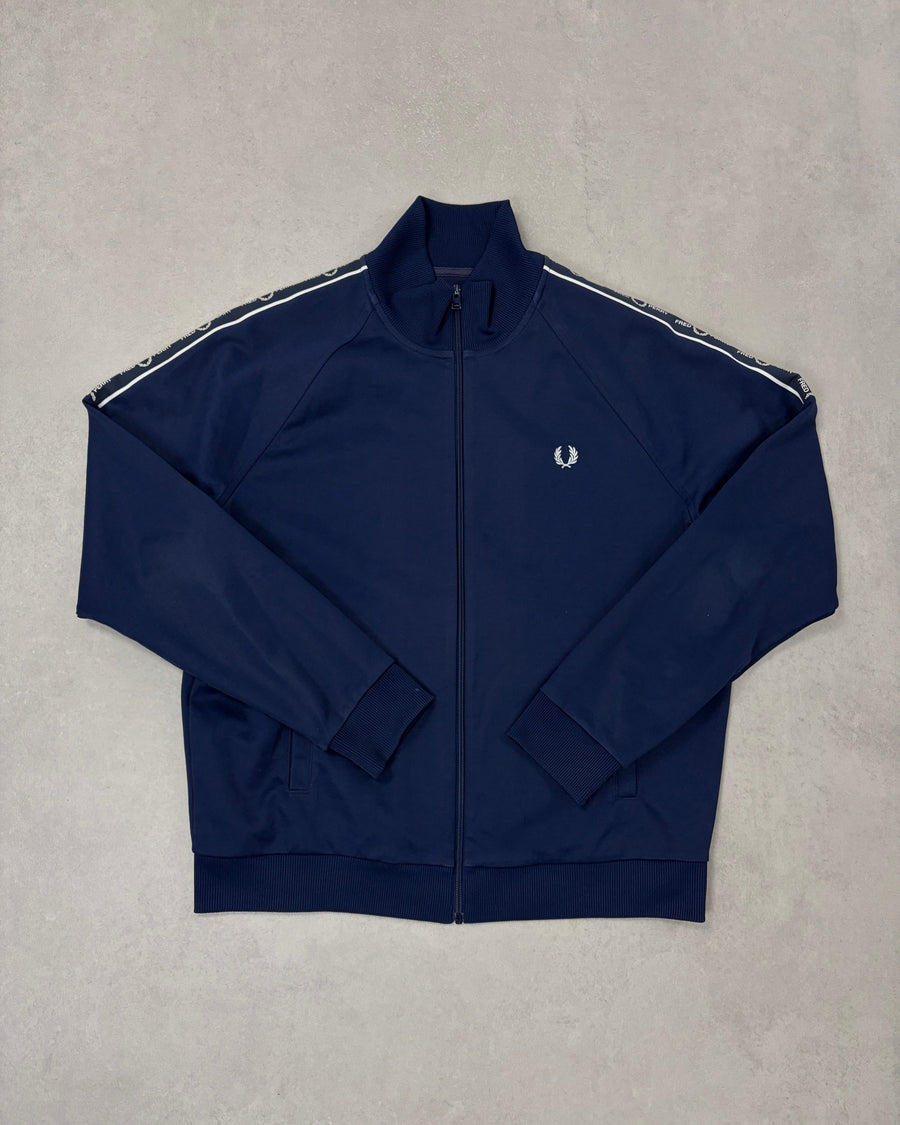 Fred Perry Taped Trainingsjacke Navy mit Lorbeer-Tape Größe XL – Vorderseite