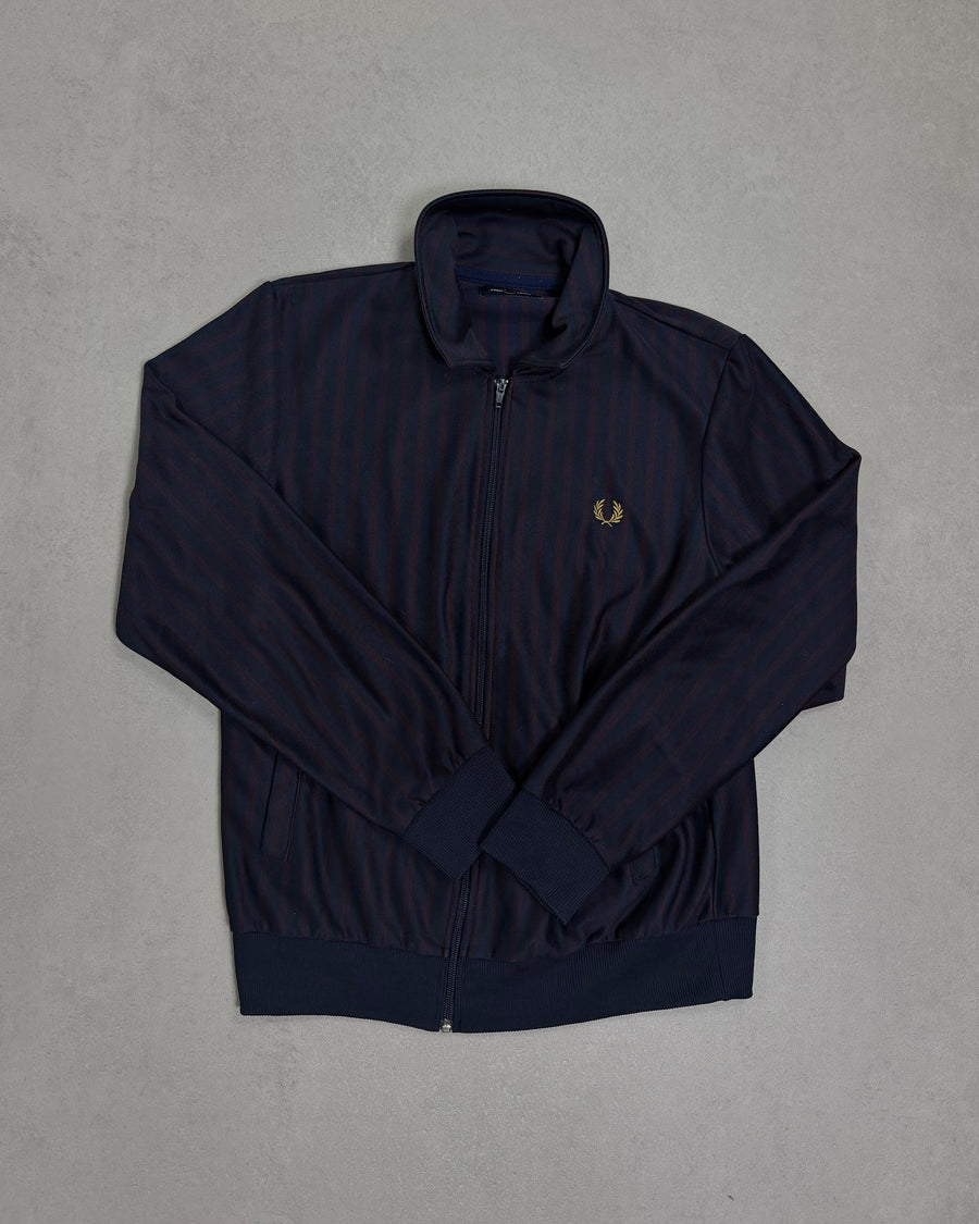Fred Perry Trainingsjacke Navy mit Bordeaux-Nadelstreifen Größe M – Vorderseite