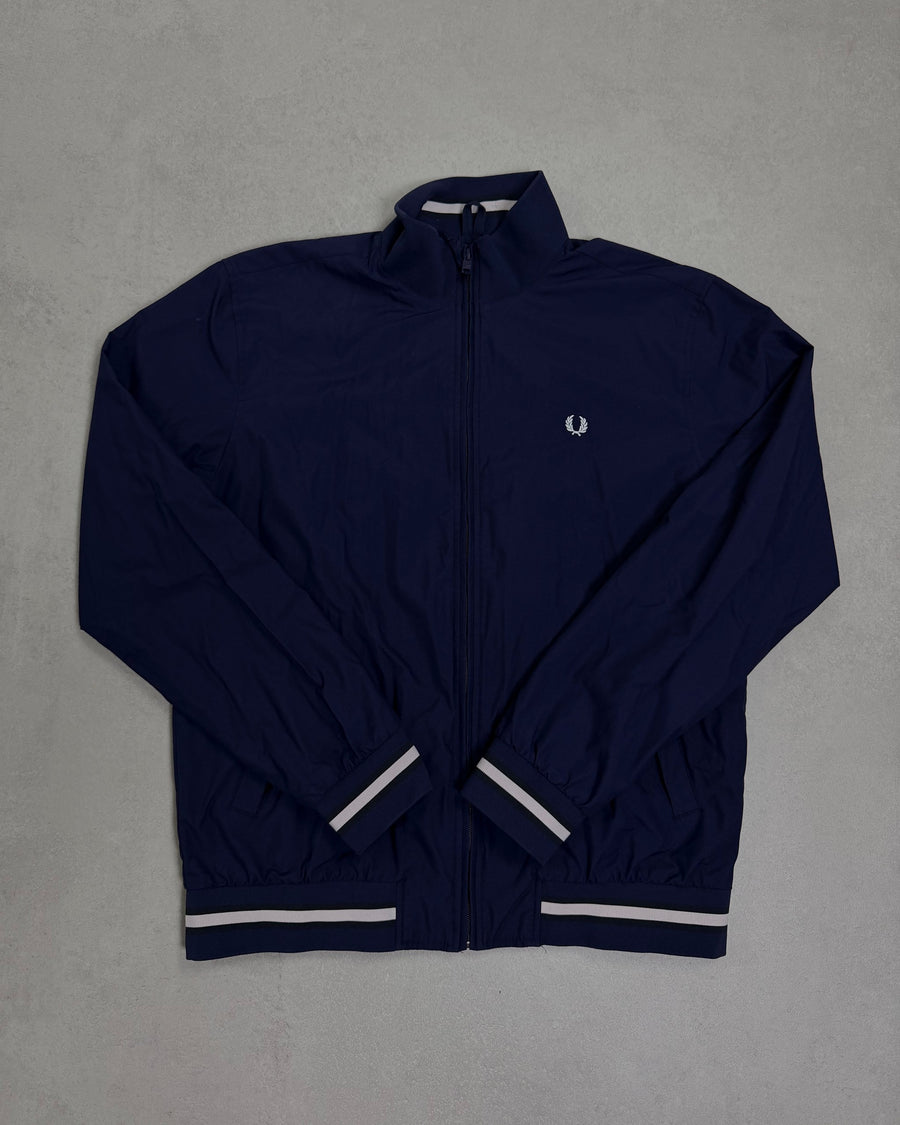 Fred Perry Trainingsjacke Navy mit Tipping-Bündchen Größe L – Vorderseite