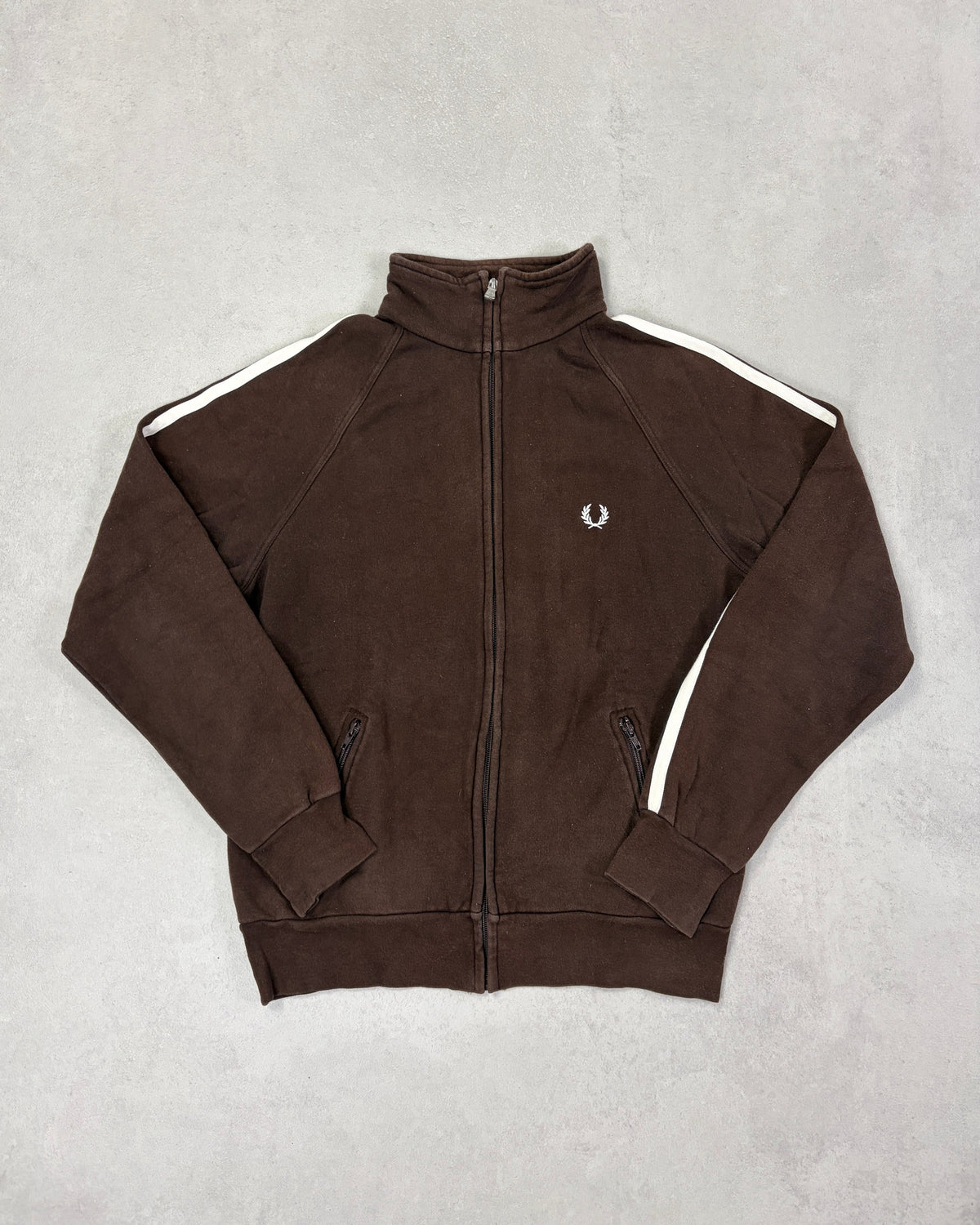 Fred Perry Vintage Trainingsjacke Braun Made in England Größe M – Vorderseite