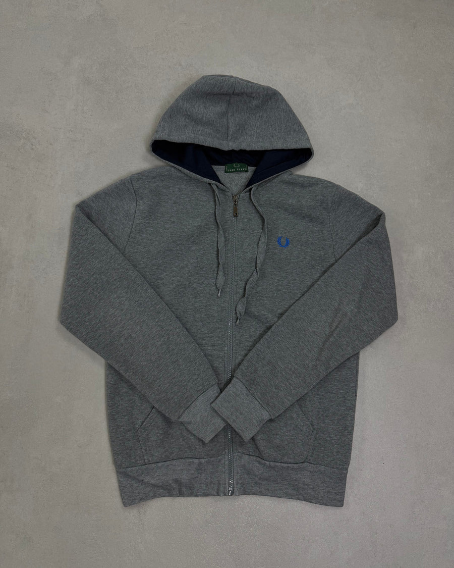 Fred Perry Zip-Hoodie Grau meliert mit blauem Lorbeer Größe M – Vorderseite