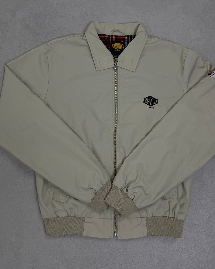 Lonsdale Harrington-Jacke Beige mit Tartan-Futter Größe M – Vorderseite
