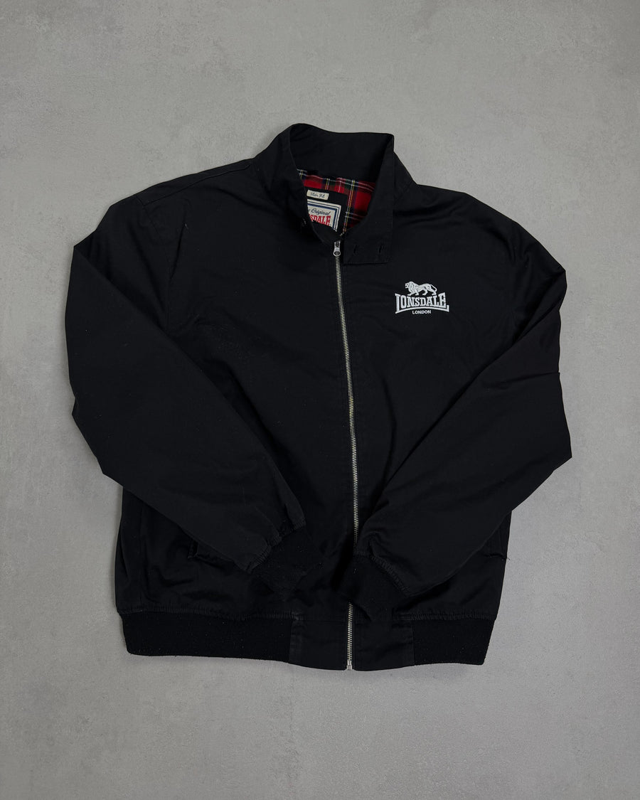 Lonsdale Harrington-Jacke Schwarz mit Rückenlogo Größe XL – Vorderseite