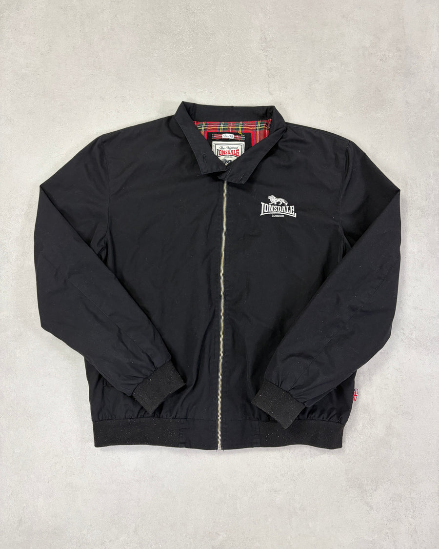 Lonsdale Harrington-Jacke Schwarz mit Tartan-Futter Größe 2XL – Vorderseite