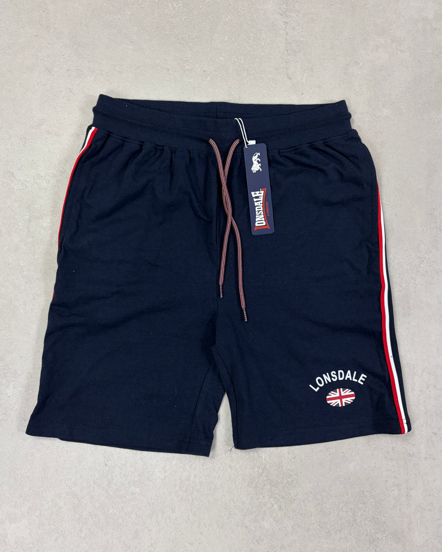 Lonsdale Shorts Navy mit Streifen – neu mit Etikett Größe M – Vorderseite