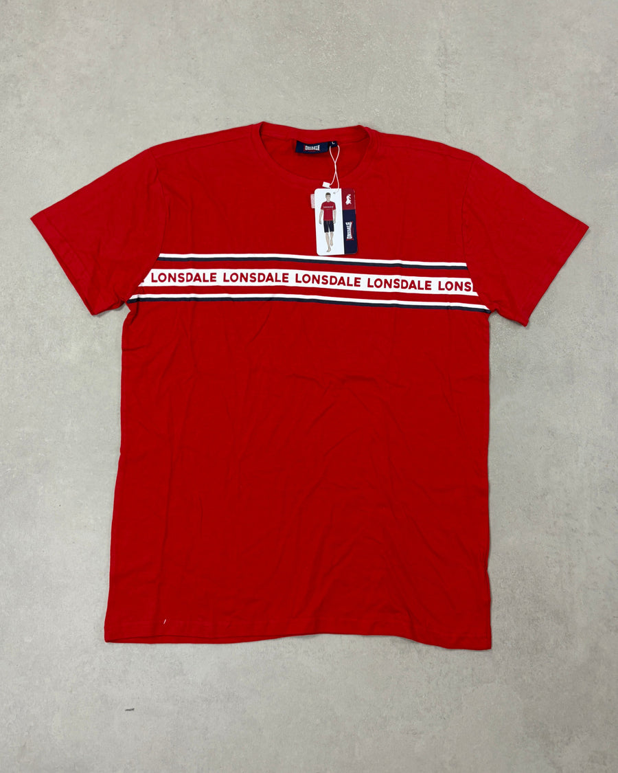 Lonsdale T-Shirt Rot mit Schriftzug – neu mit Etikett Größe L – Vorderseite