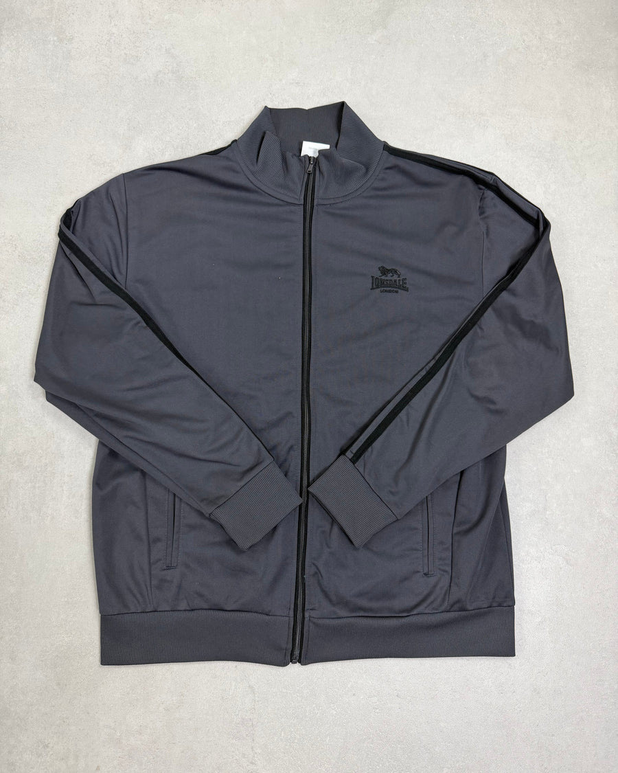 Lonsdale Trainingsjacke Anthrazit mit Streifen Größe XL – Vorderseite