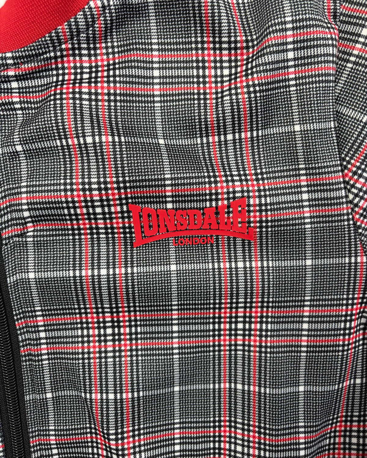 Lonsdale Trainingsjacke Glencheck Grau-Rot Slim Fit Größe S – Detail
