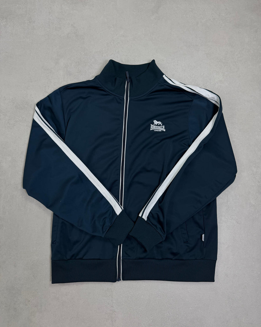Lonsdale Trainingsjacke Navy mit weißen Streifen Größe L – Vorderseite