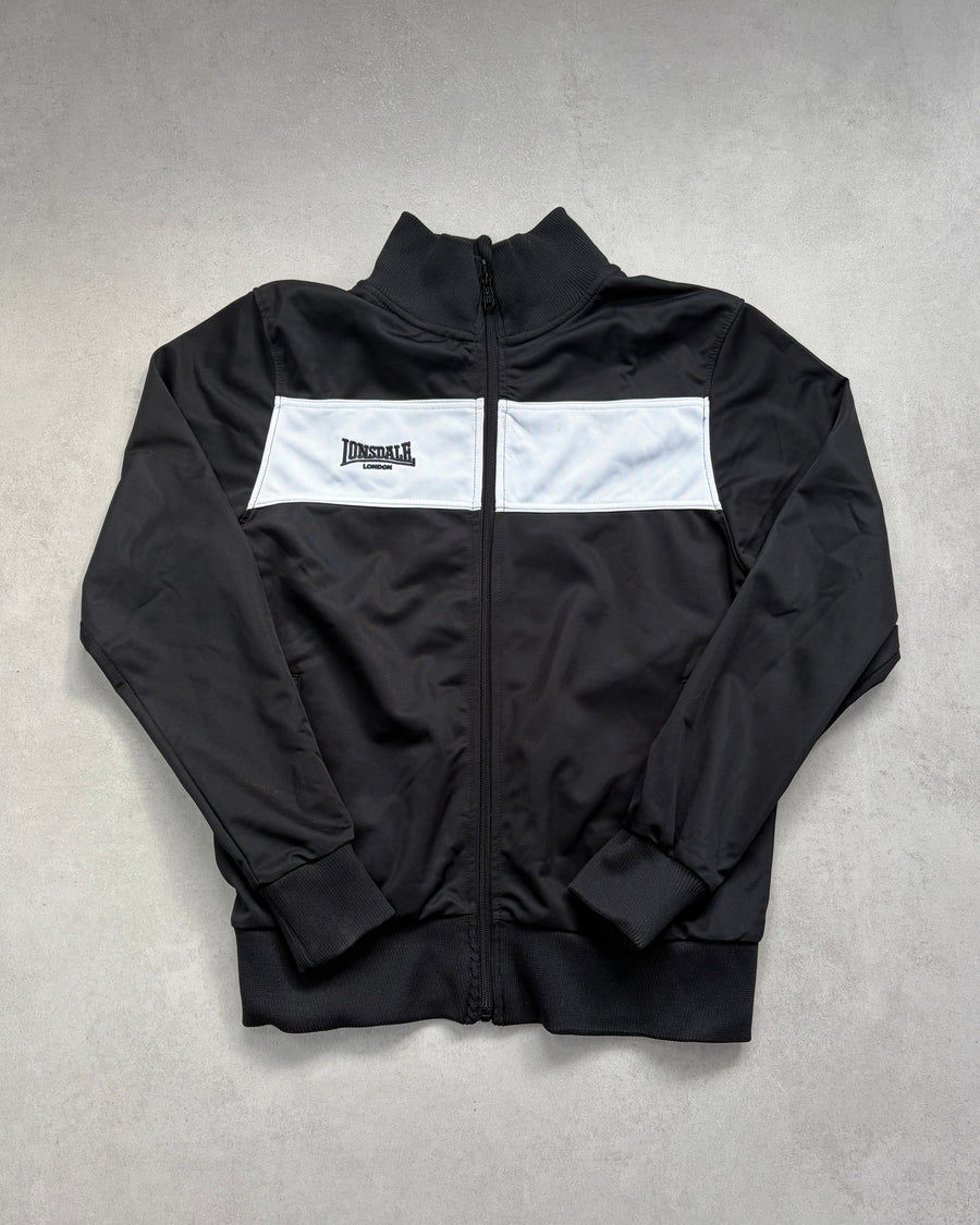 Lonsdale Trainingsjacke Schwarz mit weißem Brustblock Größe L – Vorderseite