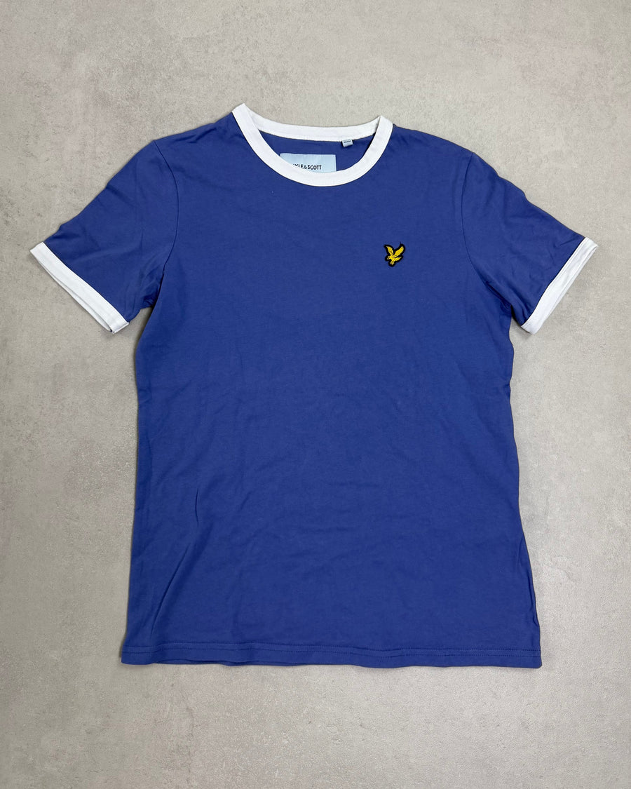 Lyle & Scott Kinder Ringer T-Shirt Royalblau Größe Kinder 140 – Vorderseite