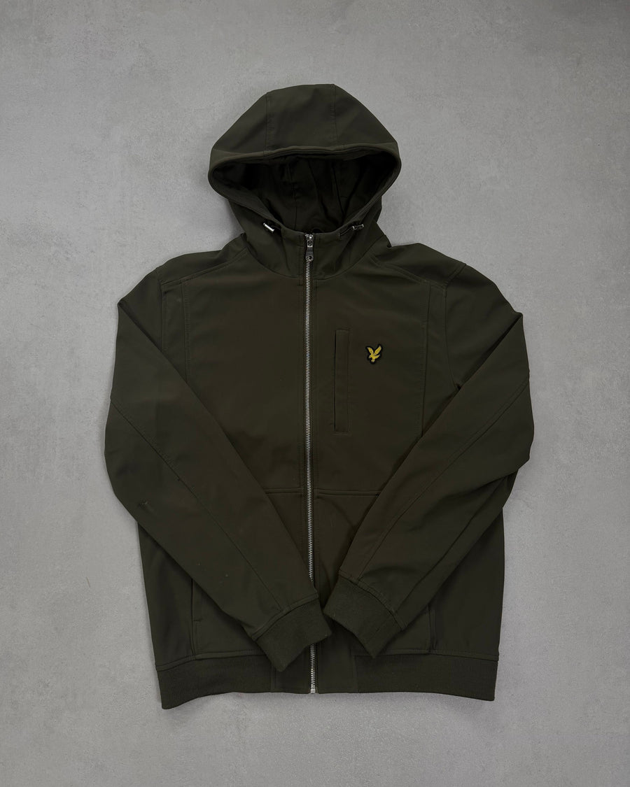 Lyle & Scott Softshell-Kapuzenjacke Olivgrün Größe M – Vorderseite
