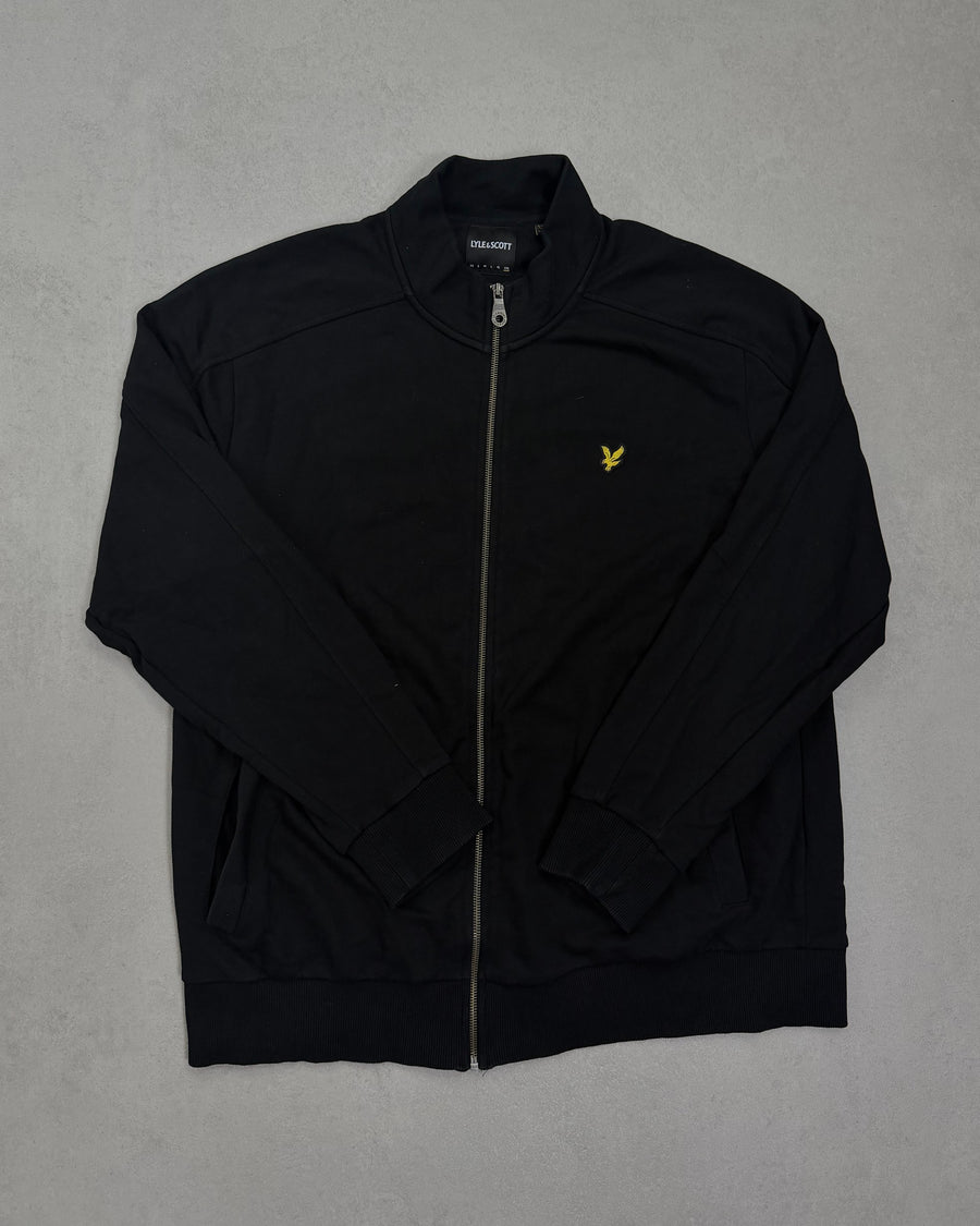 Lyle & Scott Sweatjacke Schwarz mit Stehkragen Größe 2XL – Vorderseite