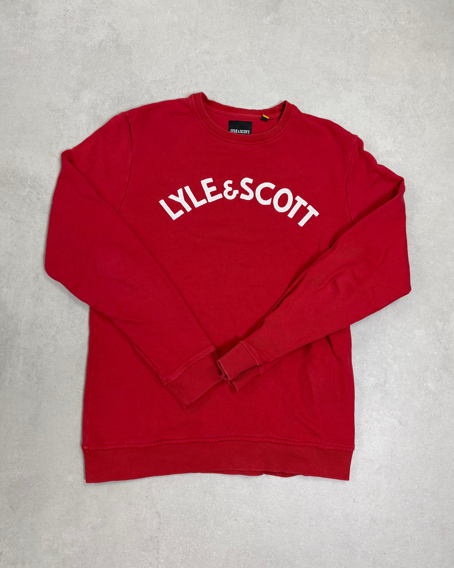 Lyle & Scott Pullover Rot mit großem Schriftzug Größe M – Vorderseite