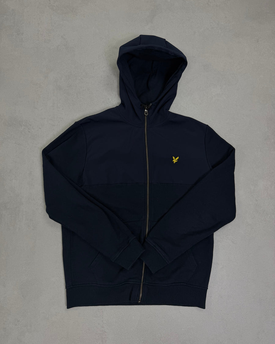 Lyle & Scott Zip-Hoodie Navy mit Nylon-Einsätzen Größe M – Vorderseite