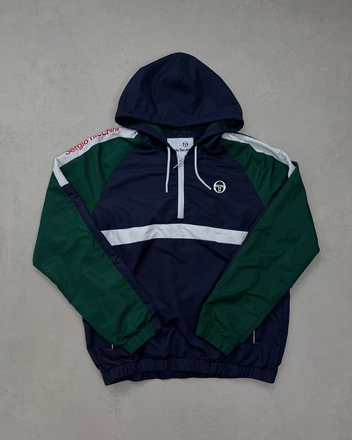 Sergio Tacchini Half-Zip Windbreaker Navy-Grün-Weiß Größe M – Vorderseite