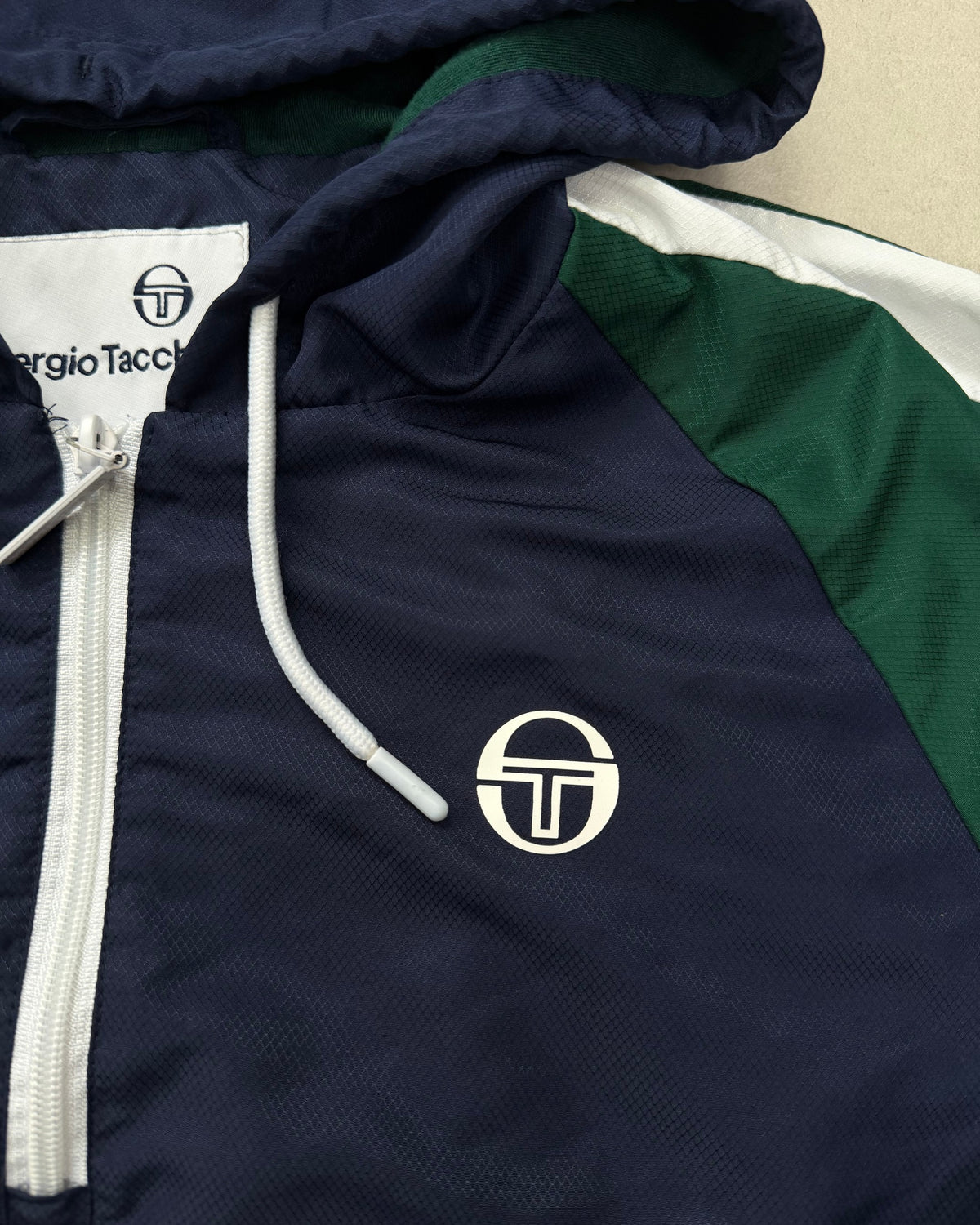 Sergio Tacchini Half-Zip Windbreaker Navy-Grün-Weiß Größe M – Detail
