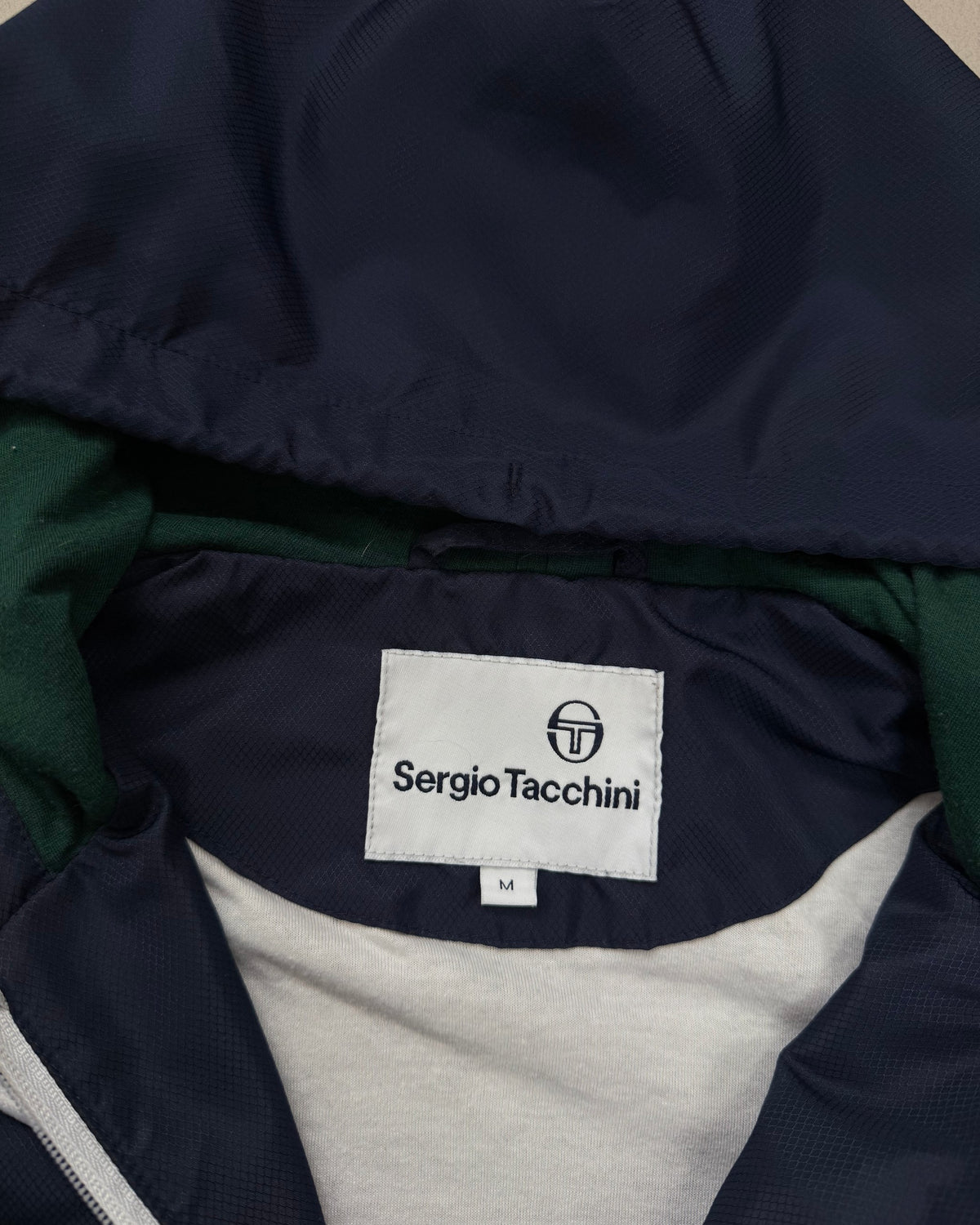 Sergio Tacchini Half-Zip Windbreaker Navy-Grün-Weiß Größe M – Etikett