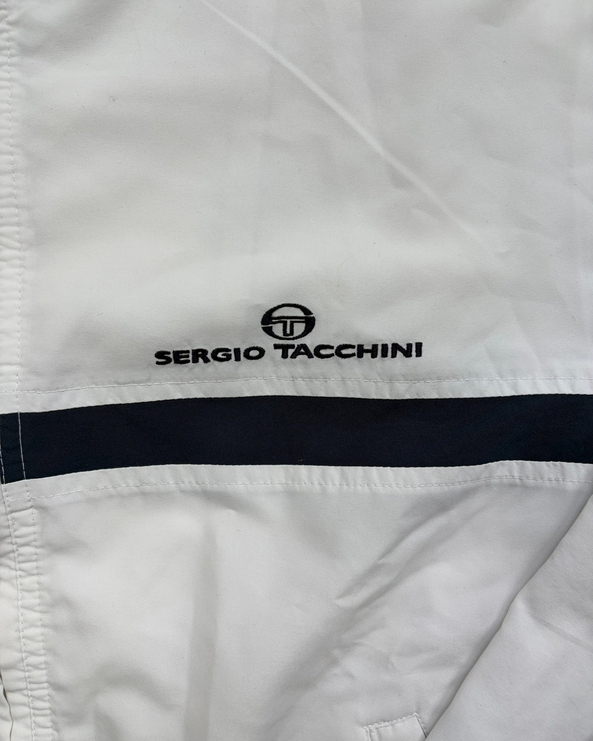 Sergio Tacchini Jacke Weiß mit Navy-Streifen Größe M – Detail