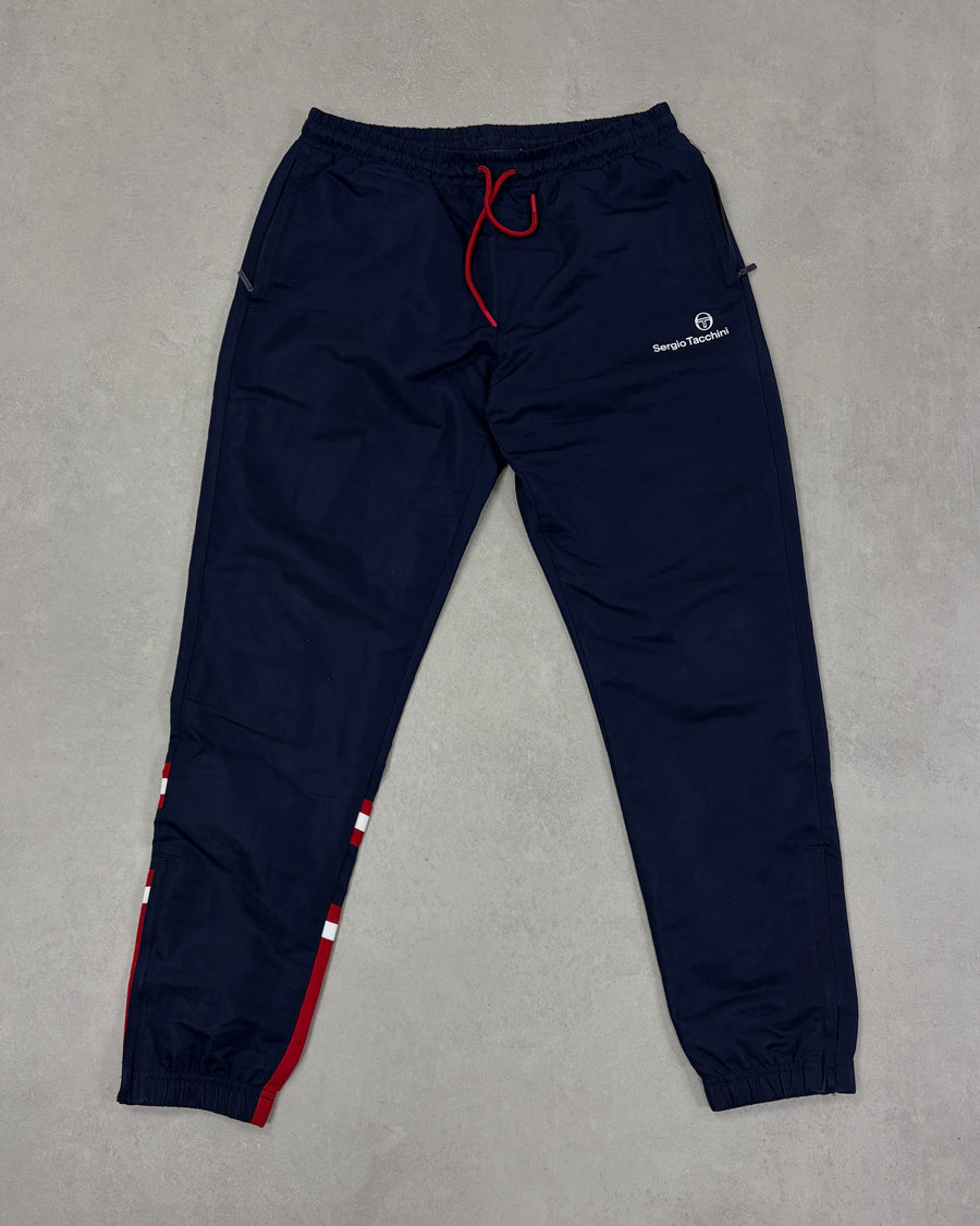Sergio Tacchini Trainingshose Navy mit Rot-Weiß-Einsatz Größe L – Vorderseite