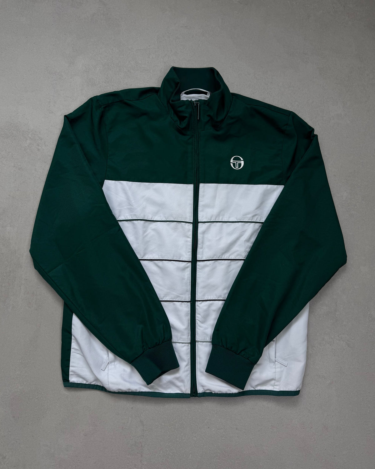 Sergio Tacchini Trainingsjacke Dunkelgrün-Weiß Größe M – Vorderseite
