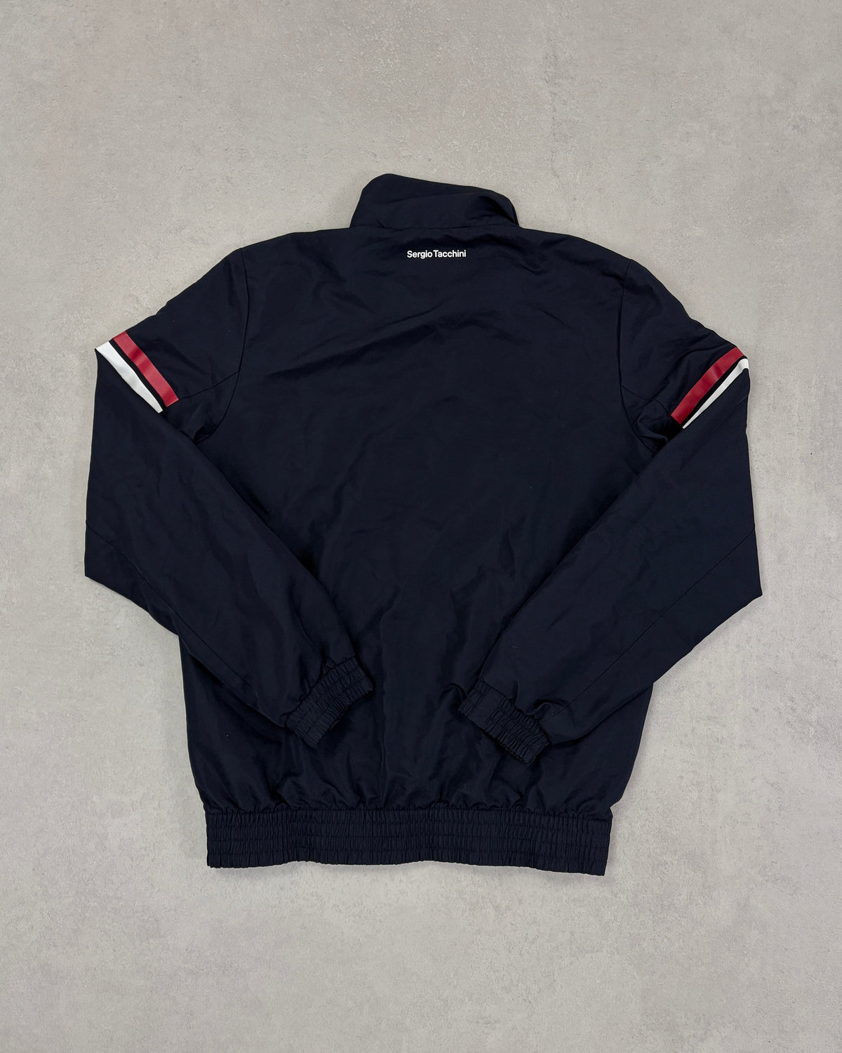 Sergio Tacchini Trainingsjacke Navy mit Rot-Weiß-Streifen Größe S – Rückseite
